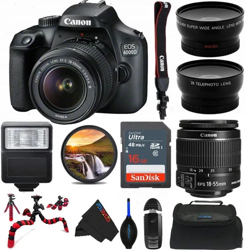 Miniatura 2 de PixiBytes EOS 4000D Cámara DSLR con lente de 18-55 mm f/3.5-5.6 III con trípode de 50 pulgadas y paquete avanzado Pixi (versión internacional)