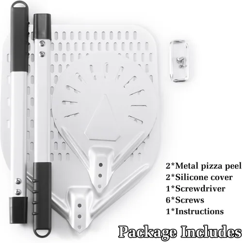 Miniatura 6 de Juego de cáscaras de pizza perforadas de 12 pulgadas + 7 pulgadas, cáscara de torneado de pizza con mango de metal, espátula de pizza