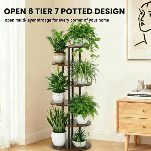 Miniatura 4 de Soporte escalonado para plantas de interior, estante alto de madera para plantas de 6 niveles y 7 macetas para múltiples plantas de flores, soporte