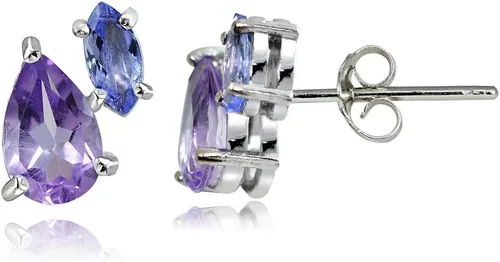 Miniatura 2 de Aretes de plata de ley de 1,65 quilates con amatista y tanzanita con dos piedras de la amistad, Gema, Amatista Tanzanita