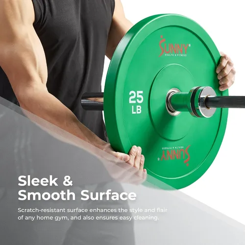 Miniatura 4 de Sunny Health & Fitness Elite 2-Inch Rubber Olympic Bumper Weight Plate 10-55 LB with Steel Hub for Home Gym, Squat Rack, Strength Training, Barbell