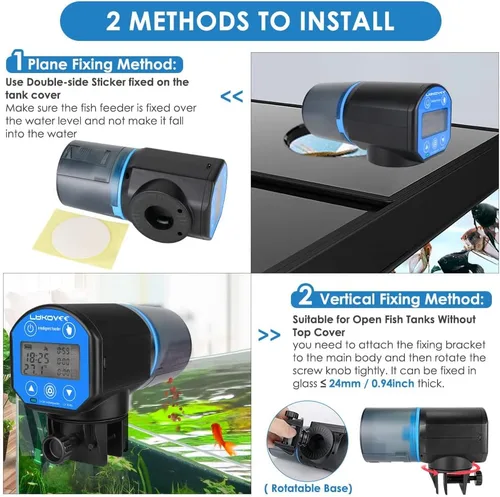 Miniatura 4 de Lukovee Comedero automático para peces, pantalla de tiempo de alimentación, temporizador recargable por USB, dispensador de alimentos para acuarios