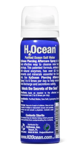 Miniatura 2 de Aerosol para cuidado de perforaciones corporales H2Ocean, agua salada marina purificada, 1.5 onzas líquidas, Azul