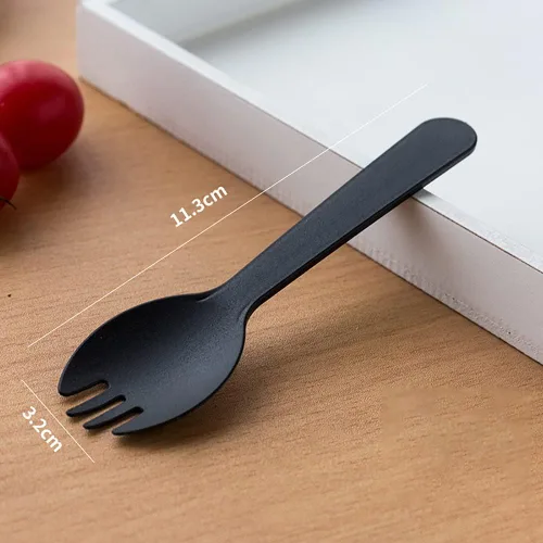 Miniatura 6 de 100 piezas desechables de plástico Spork de peso medio cubiertos negros tenedores perfectos para la escuela, almuerzo, picnic, restaurantes, fiestas