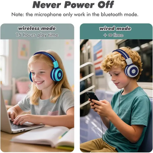 Miniatura 6 de Paquete de 2 auriculares Bluetooth SIMOLIO para adolescentes, auriculares para niños con 75 dB, 85 dB, volumen limitado de 94 dB, auriculares