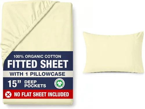 Miniatura 17 de LANE LINEN Juego de 2 piezas con sábana bajera 100% algodón orgánico tamaño individual y 1 funda de almohada, tejido de percal ligero, ultra suave