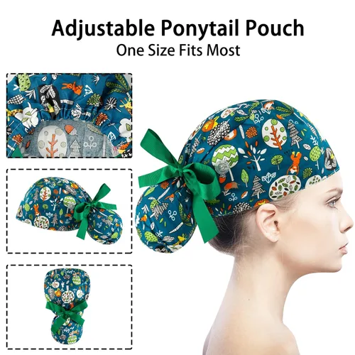 Miniatura 5 de Gorras médicas para mujer, gorras para enfermeras, gorra de trabajo ajustable, bolsa de cola de caballo, sombreros con lazo en la espalda