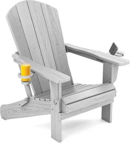 Miniatura 27 de SERWALL Silla Adirondack con portavasos – Juego de 2 sillas Adirondack compuestas para exteriores de polietileno de alta densidad para todo