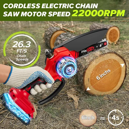 Miniatura 2 de Mini motosierra, motosierra eléctrica inalámbrica de 6 pulgadas, motosierra de mano, tijeras de podar portátiles para ramas de árboles, patio, hogar