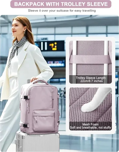 Miniatura 5 de VGCUB Mochila Grande de Viaje para Trabajo y Negocios Equipaje de Mano Aprobado para Vuelo Mochila para Laptop para Mujeres y Hombres Mochila de Rosa
