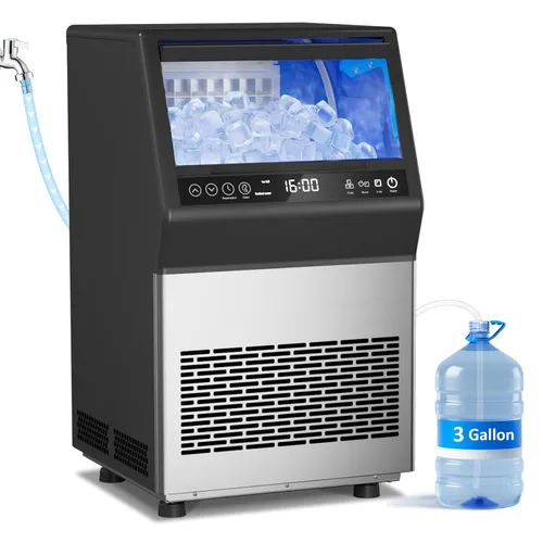 Máquina comercial para hacer hielo – 100 libras/24 horas máquina de hielo de gabinete independiente 45 cubos de hielo en 8-20 minutos, con 3
