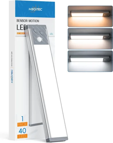 Luces recargables para debajo del gabinete, 40 luces LED de armario, 3 temperaturas de color, luces regulables con sensor de movimiento para