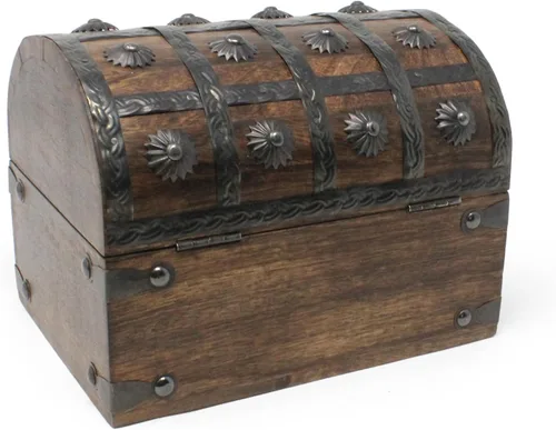 Miniatura 4 de Nautical Cove Cofre del tesoro de madera con forro acolchado de terciopelo y cerradura antigua con llaves de esqueleto (pequeño 8 x 6 x 6) – Cofre