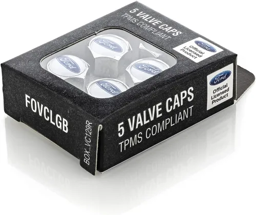 Miniatura 3 de Ford tapas de válvula de cromo con logo azul