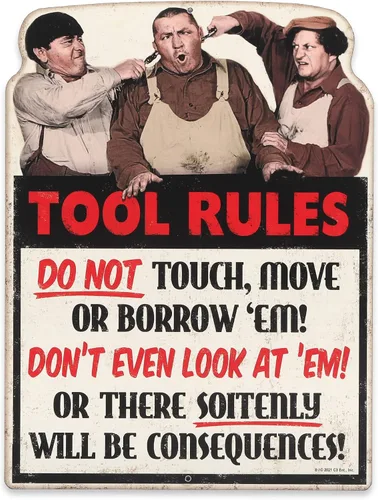 Miniatura 11 de Letrero de metal con texto en inglés «The Three Stooges You Can't Fix Stupid», divertido arte de pared vintage para garaje, taller o cueva del hombre