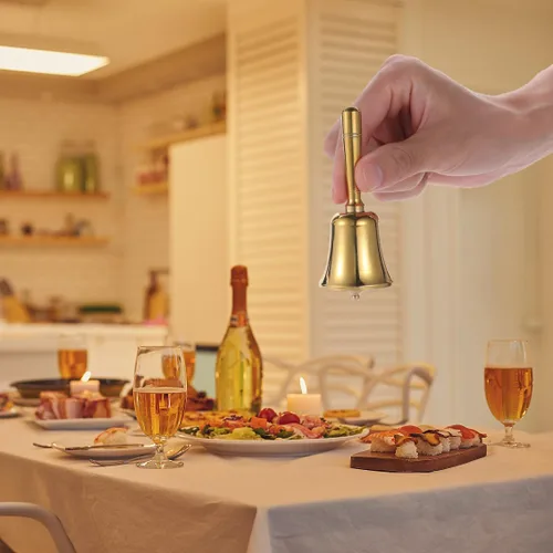 Miniatura 5 de Campana de Mano de Latón Sólido Pequeña y Muy Fuerte para Tocar en Bodas, Campanas de Mano para Personas Mayores al Lado de la Cama, Campana