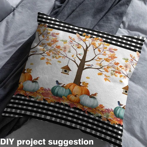 Miniatura 3 de The Yard - Tela con texto en inglés «Hello Fall», 36 pulgadas de largo x 59 pulgadas de ancho, hojas de árbol de calabaza otoñal, tela de tapicería