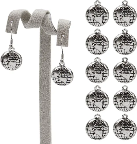 Miniatura 8 de AUEAR, Paquete de 100 dijes de globo de aleación de tierra de plata para hacer joyas, pulseras y collares