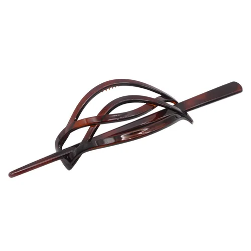 Parcelona French Twist Tortoise Shell Brown Chignon Cola de caballo titular de pelo deslizante Pin Thru Hair Barrette con palo para mujeres y niñas