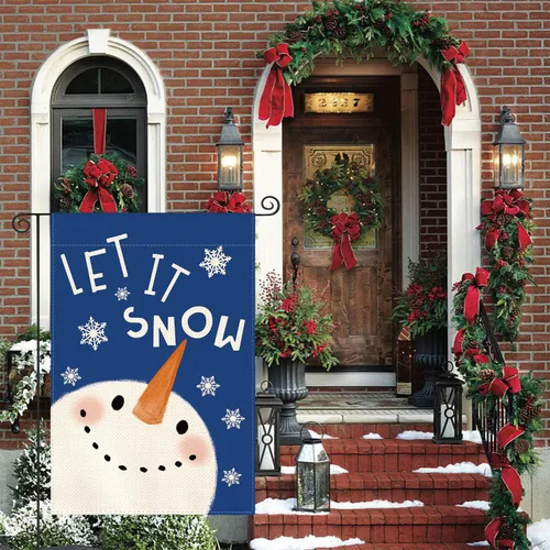 Miniatura 2 de AVOIN colorlife Azul Deja Que Nieve Muñeco de Nieve Copo de Nieve Bandera de Jardín 12 x 18 Pulgadas de Doble Cara, Bandera Decorativa de Navidad