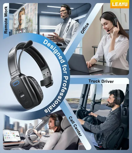 Miniatura 6 de Auriculares Bluetooth, 60 horas con cancelación de ruido AI V5.2 sobre la cabeza, auriculares inalámbricos de un solo oído con micrófono, botón