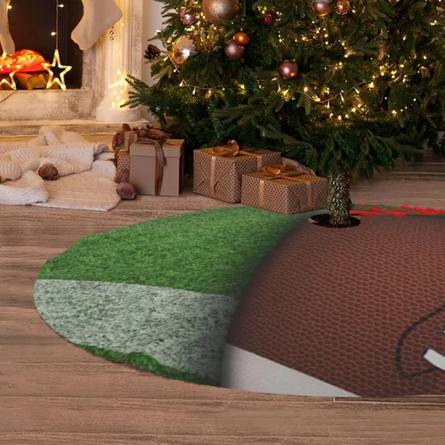 Miniatura 6 de Alfombra de césped de fútbol americano, divertido deporte, verde, 36 pulgadas, falda de árbol de Navidad, tapete, suministros divertidos