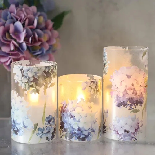 Miniatura 3 de Velas sin llama de hortensias azules, velas LED decorativas parpadeantes con temporizador remoto, velas de cera real que funcionan