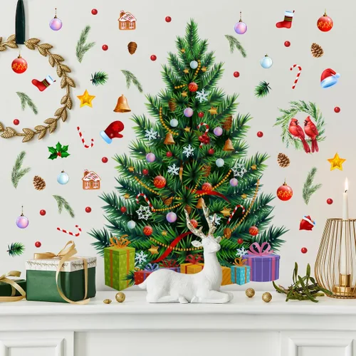 Miniatura 13 de 59x47 Pulgadas Adhesivos de Árbol de Navidad Azul Grande para Pared, Extraíbles DIY, Adhesivos de Árbol de Navidad Acuarela Gigantes para Baño