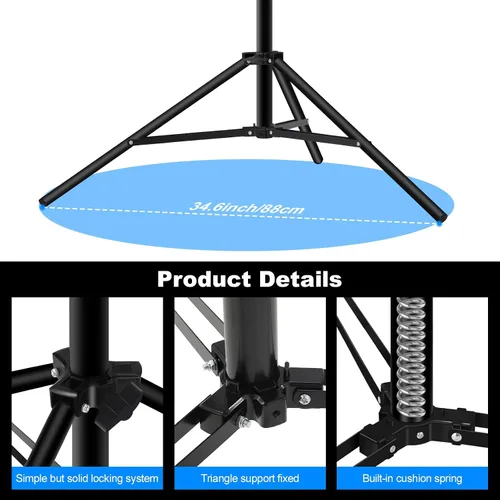 Miniatura 6 de Soporte de luz resistente de 9.8 pies/9.8 ft, trípode de fotografía, soporte de luz de metal ajustable acolchado con bolsa de transporte de 1/4 a