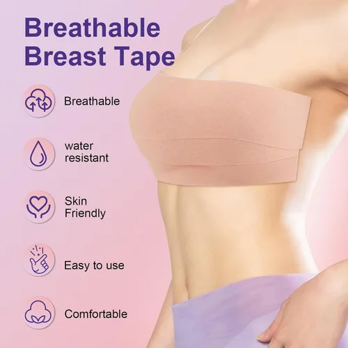 Miniatura 5 de Kit de cinta adhesiva para senos Boobytape para levantamiento de senos con 1 cinta corporal, 2 pétalos de pecho de silicona, 12 calcomanías