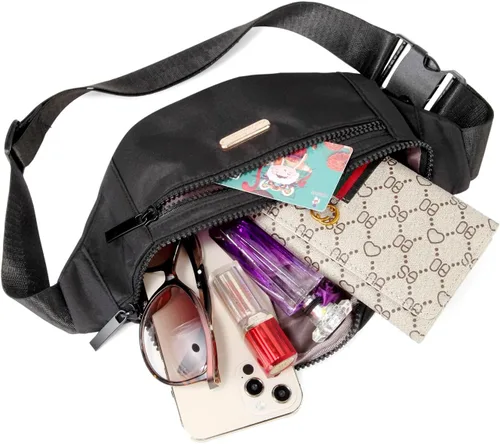 Miniatura 6 de Riñonera para mujer, bolsa de cintura de moda con correa ajustable para viajes, deportes y correr, Negro, talla única