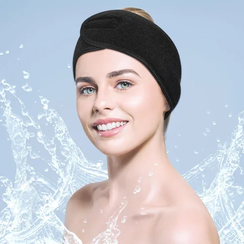 Miniatura 2 de Hoteam Paquete de 30 diademas de spa, esteticista facial para mujeres, ajustable, maquillaje, deportes, ducha, toalla elástica con cinta (negro)