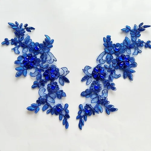Miniatura 15 de Parches de tela de encaje fino bordados con diamantes de imitación bordados, decoración de vestido para coser en lentejuelas cuentas, accesorio