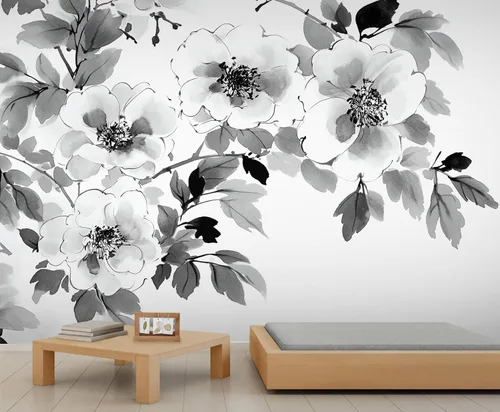 Miniatura 14 de Mural de pared floral retro, papel tapiz rústico floral de bar, flores abstractas 3D, impermeable, para cafetería, restaurante, sala de estar