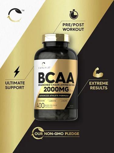 Miniatura 4 de Carlyle BCAA Cápsulas 2000 mg 400 píldoras en polvo Mezcla de suplemento de aminoácidos para mujeres y hombres con L-isoleucina