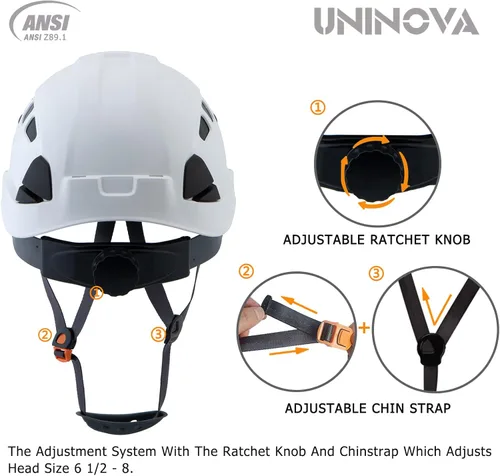 Miniatura 3 de Casco de seguridad – Casco aprobado por ANSI Z89.1 ajustable – Suspensión de trinquete de 6 puntos y cascos OSHA Blanco
