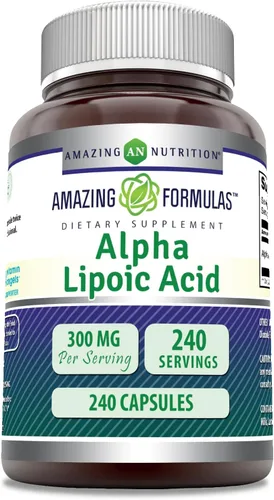 Amazing Formulas - Suplemento de cápsulas de ácido alfa lipoico de 300 mg, sin OMG, sin gluten, fabricado en Estados Unidos (240 unidades)
