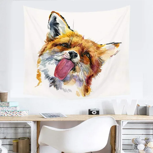 Miniatura 3 de HGOD DESIGNS Tapiz de zorro para colgar en la pared, lindo zorro acuarela, tapiz decorativo de pared para hombres, mujeres, niñas, niños, poliéster