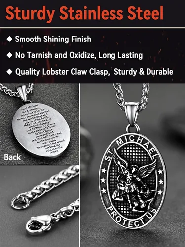 Miniatura 3 de FaithHeart Collar de San Miguel, acero inoxidable, chapado en oro de 18 quilates, amuleto colgante de San Miguel Arcángel para hombres y mujeres