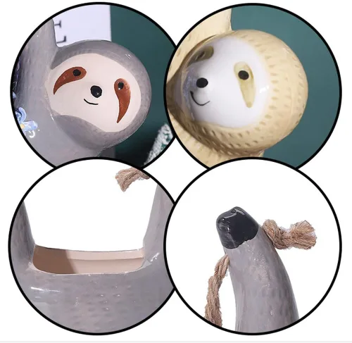 Miniatura 7 de Maceta colgante de cerámica con forma de perezoso de dibujos animados para interiores, maceta colgante de cerámica para plantas de aire suculentas