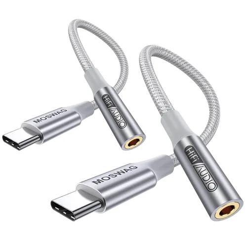 Miniatura 18 de MOSWAG Adaptador USB tipo C a conector de auriculares hembra de 0.138 in, USB C a Aux hembra de audio Dongle, cable compatible con iPhone 16 Pro 15