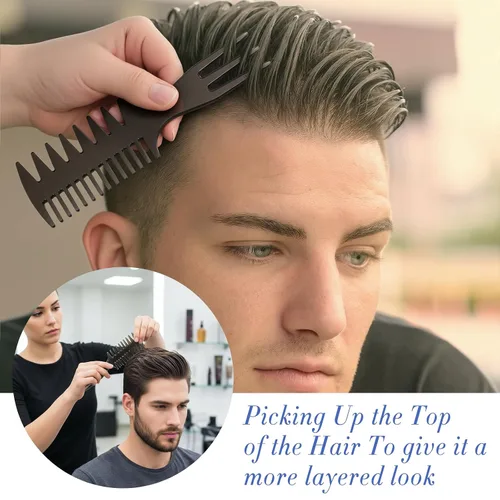 Miniatura 7 de Juego de 5 peines para peinar el cabello, con textura de dientes anchos, cepillo profesional de doble cara para peluquería, accesorio
