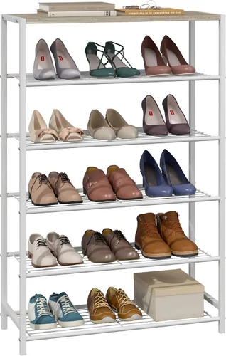 Miniatura 12 de Yusong Organizador de zapatos, estante industrial de almacenamiento de zapatos de 3 niveles para entrada de armario, estantes estrechos y Marrón