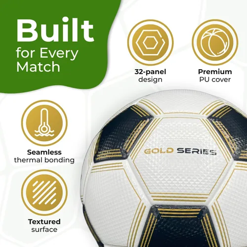 Miniatura 2 de Gold Series - Balón de fútbol de la serie 5, aprobado por la NFHS, de piel sintética coreana, profesional, resistente al agua con vejiga híbrida