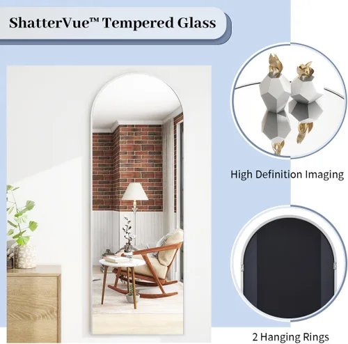Miniatura 2 de BEAUTYPEAK Espejo de Piso de Cuerpo Completo Arqueado de 64"x21", Espejo de Longitud Completa para Colgar o Apoyar con Parte Superior Arqueada, Plata