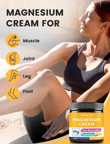 Miniatura 4 de Venture Pal Crema tópica de magnesio, loción hidratante de magnesio de rápida absorción con aceite de coco, manteca de karité y ácido hialurónico