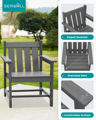 Miniatura 4 de SERWALL - Juego de muebles de patio de 3 piezas estilo bistró, juego de sillas Adirondack para todo clima con mesa auxiliar, juego de muebles de Gris