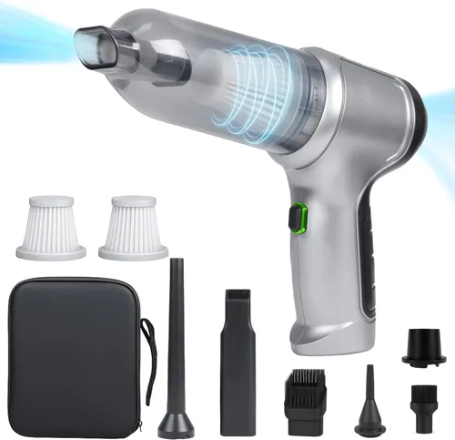 EcoNour Aspiradora de mano inalámbrica 3 en 1 para automóvil, 120 W de potencia, 12,000 Pa de alta succión, baterías recargables duales, eliminador