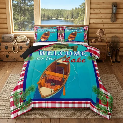 Miniatura 21 de Juego de edredón de casa del lago, tamaño individual, juego de ropa de cama con ancla náutica para niños, adolescentes y adultos, edredón retro