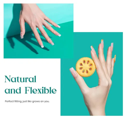 Miniatura 6 de Beetles - Puntas de uñas cuadradas medianas, 500 piezas, kit de uñas cuadradas medianas preformadas, uñas postizas transparentes de cobertura